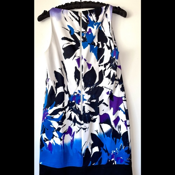 T TAHARI SLEEVELESS LOW HIGH FRAN DRESS SZ 2 COLORFUL LINED ZIPPER COTTON BLEND - Picture 2 of 11